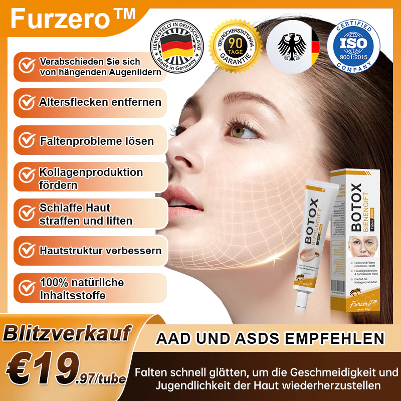 Bringen Sie Ihre Augenpartie zum Strahlen mit der Furzero™ Botox Bienengift Faltenentfernungscreme.