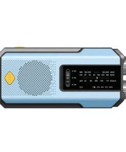 The Hand-Crank Solar Radio with LED flashlight and hand crank power for emergency preparedness.