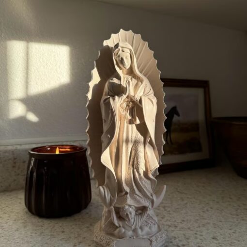 Virgen Mary Statue - Crafted from high-quality resin, this statue brings peace and serenity to your home or office with its calm and graceful depiction.